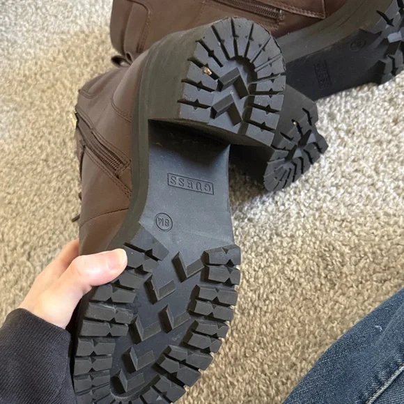 Guess Dark Brown Combat Boots with Silver Accents - Picture 4 of 5